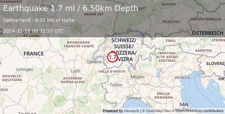 Earthquake SWITZERLAND (1.7 ml) (2024-11-18 00:32:57 UTC)