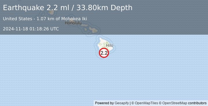 Earthquake ISLAND OF HAWAII, HAWAII (2.2 ml) (2024-11-18 01:18:26 UTC)