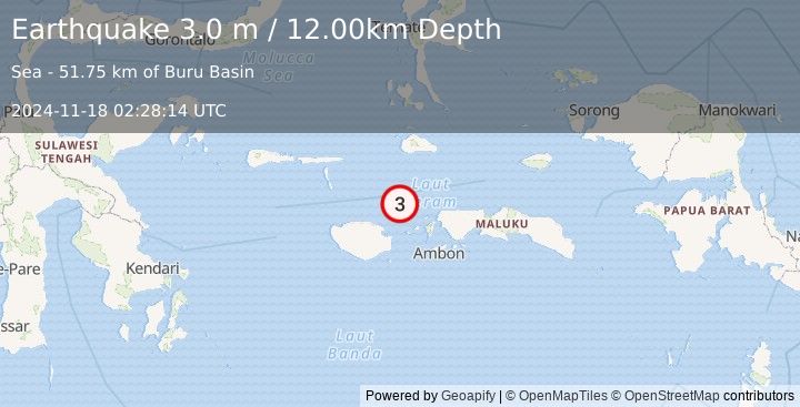 Earthquake CERAM SEA, INDONESIA (3.0 m) (2024-11-18 02:28:14 UTC)