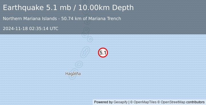 Earthquake MARIANA ISLANDS REGION (5.1 mb) (2024-11-18 02:35:14 UTC)