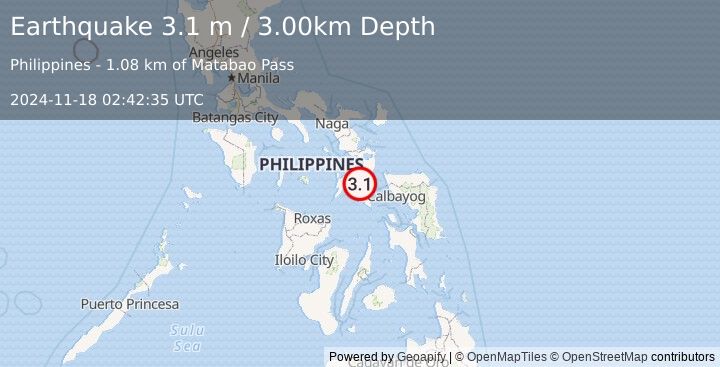 Earthquake MASBATE REGION, PHILIPPINES (3.1 m) (2024-11-18 02:42:35 UTC)