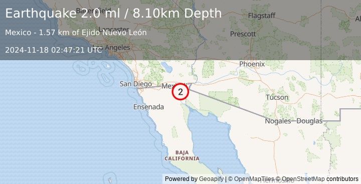 Earthquake BAJA CALIFORNIA, MEXICO (2.0 ml) (2024-11-18 02:47:21 UTC)