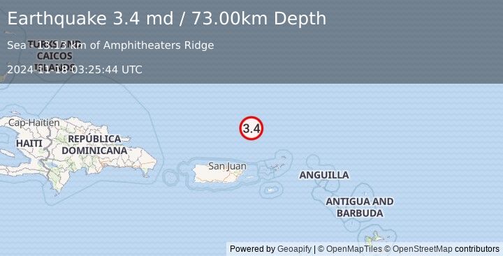 Earthquake PUERTO RICO REGION (3.4 md) (2024-11-18 03:25:44 UTC)