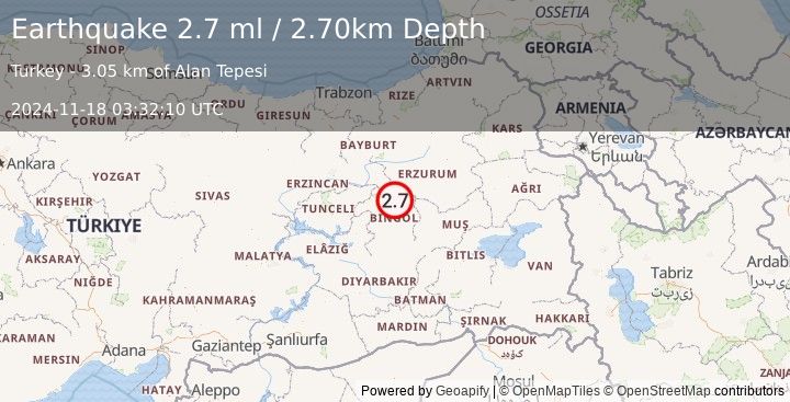 Earthquake EASTERN TURKEY (2.7 ml) (2024-11-18 03:32:10 UTC)