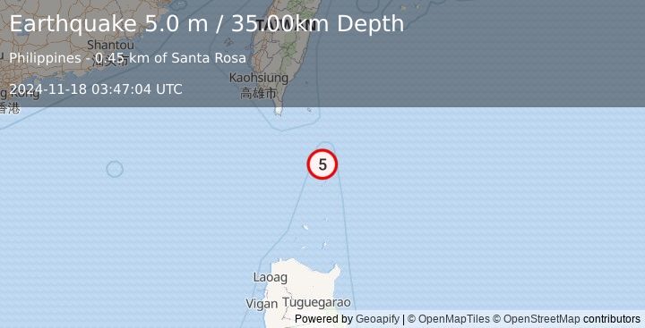 Earthquake BATAN ISL REGION, PHILIPPINES (5.0 m) (2024-11-18 03:47:04 UTC)