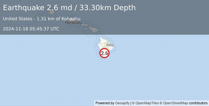 Earthquake ISLAND OF HAWAII, HAWAII (2.6 md) (2024-11-18 05:45:37 UTC)