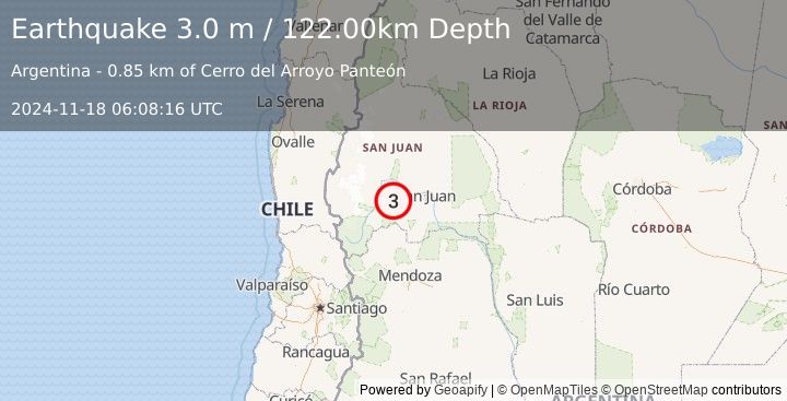 Earthquake SAN JUAN, ARGENTINA (3.0 m) (2024-11-18 06:08:16 UTC)