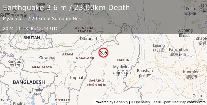 Earthquake MYANMAR (3.6 m) (2024-11-18 06:42:44 UTC)