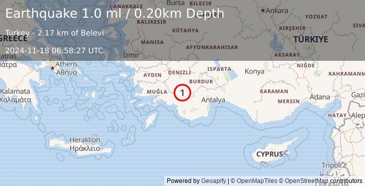 Earthquake WESTERN TURKEY (1.0 ml) (2024-11-18 06:58:27 UTC)