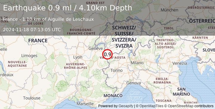 Earthquake NORTHERN ITALY (0.9 ml) (2024-11-18 07:13:05 UTC)