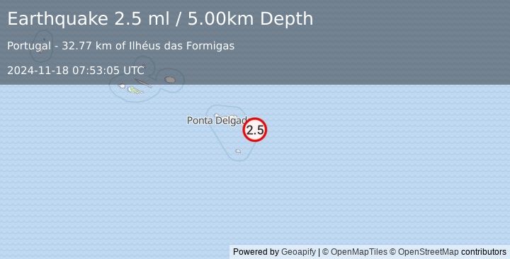 Earthquake AZORES ISLANDS REGION (2.5 ml) (2024-11-18 07:53:05 UTC)