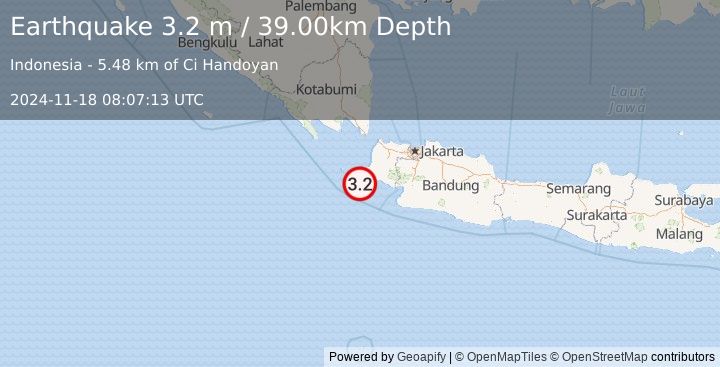 Earthquake SUNDA STRAIT, INDONESIA (3.2 m) (2024-11-18 08:07:13 UTC)