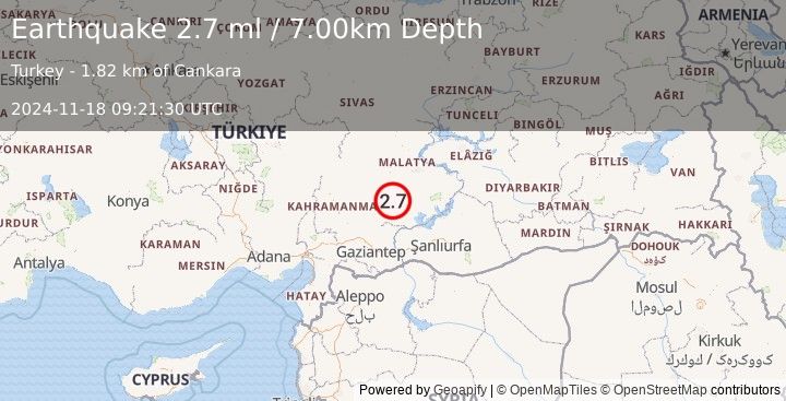 Earthquake CENTRAL TURKEY (2.7 ml) (2024-11-18 09:21:30 UTC)