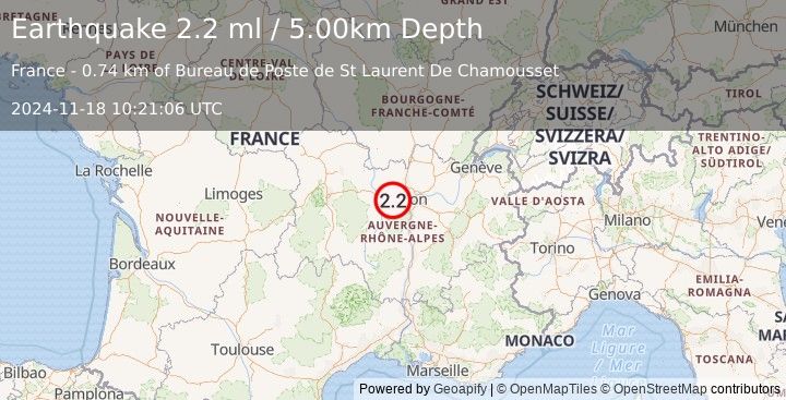 Earthquake FRANCE (2.2 ml) (2024-11-18 10:21:06 UTC)