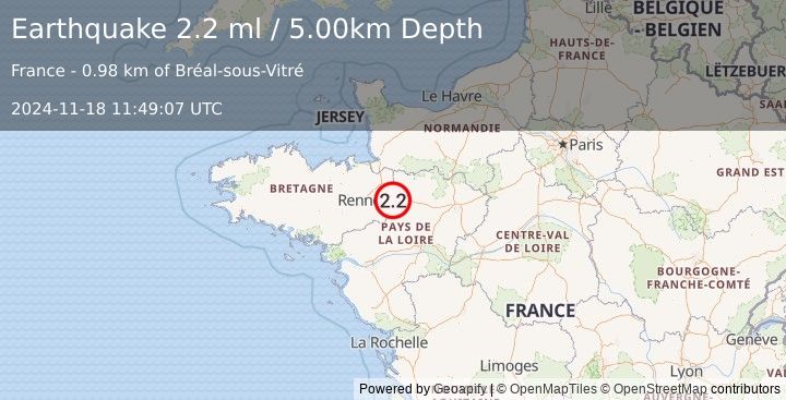 Earthquake FRANCE (2.2 ml) (2024-11-18 11:49:07 UTC)