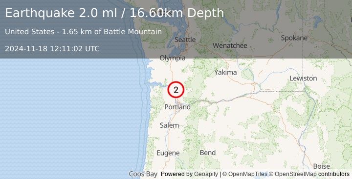 Earthquake WASHINGTON (2.0 ml) (2024-11-18 12:11:02 UTC)