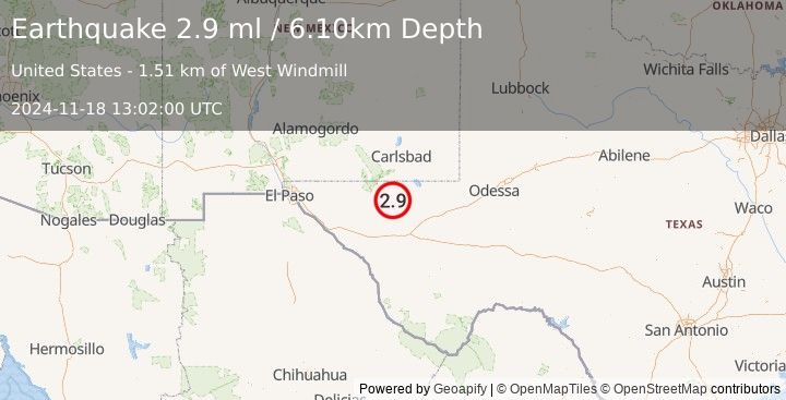 Earthquake WESTERN TEXAS (2.9 ml) (2024-11-18 13:02:00 UTC)