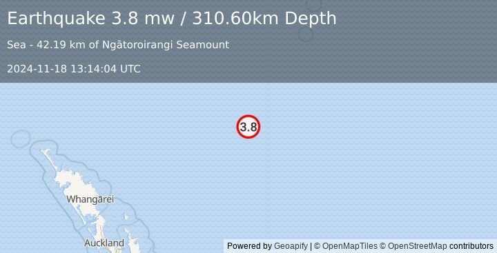 Earthquake SOUTH OF KERMADEC ISLANDS (3.8 mw) (2024-11-18 13:14:04 UTC)