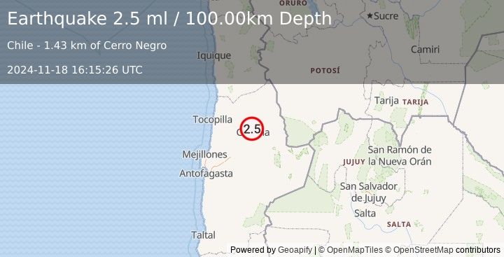 Earthquake ANTOFAGASTA, CHILE (2.5 ml) (2024-11-18 16:15:26 UTC)