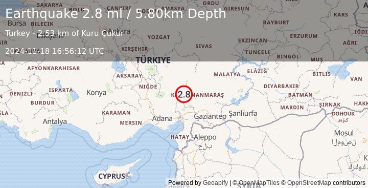 Earthquake CENTRAL TURKEY (2.8 ml) (2024-11-18 16:56:12 UTC)