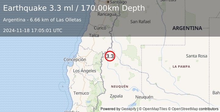 Earthquake NEUQUEN, ARGENTINA (3.3 ml) (2024-11-18 17:05:01 UTC)