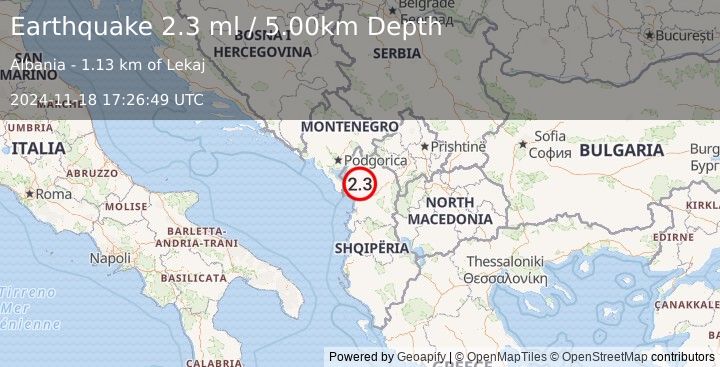 Earthquake ALBANIA (2.3 ml) (2024-11-18 17:26:49 UTC)