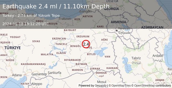 Earthquake EASTERN TURKEY (2.4 ml) (2024-11-18 19:12:20 UTC)