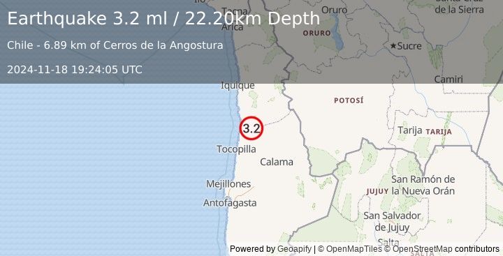 Earthquake ANTOFAGASTA, CHILE (3.2 ml) (2024-11-18 19:24:05 UTC)