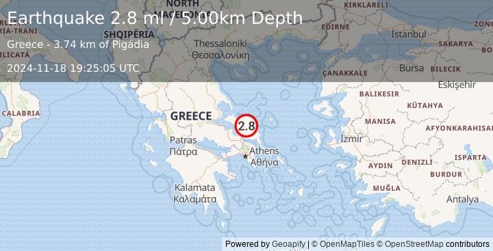 Earthquake GREECE (2.8 ml) (2024-11-18 19:25:05 UTC)