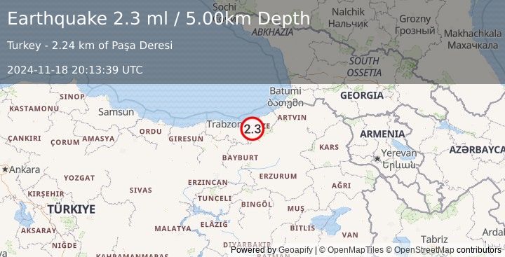 Earthquake EASTERN TURKEY (2.3 ml) (2024-11-18 20:13:39 UTC)