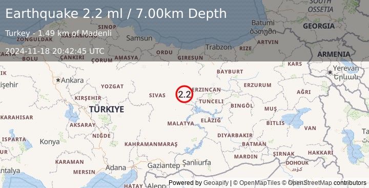 Earthquake EASTERN TURKEY (2.2 ml) (2024-11-18 20:42:45 UTC)