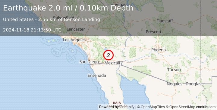 Earthquake SOUTHERN CALIFORNIA (2.0 ml) (2024-11-18 21:13:50 UTC)