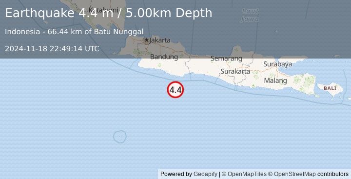 Earthquake JAVA, INDONESIA (4.4 m) (2024-11-18 22:49:14 UTC)