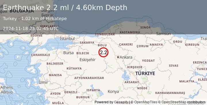 Earthquake WESTERN TURKEY (2.2 ml) (2024-11-18 23:02:45 UTC)