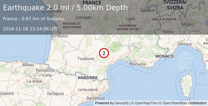 Earthquake FRANCE (2.0 ml) (2024-11-18 23:14:06 UTC)