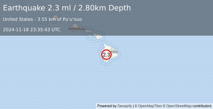 Earthquake ISLAND OF HAWAII, HAWAII (2.3 ml) (2024-11-18 23:35:43 UTC)