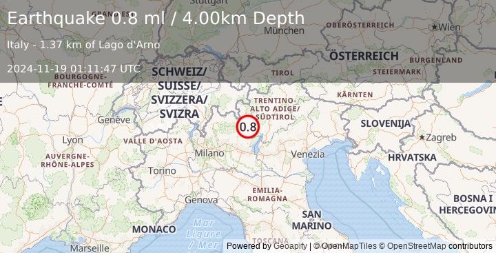 Earthquake NORTHERN ITALY (0.8 ml) (2024-11-19 01:11:47 UTC)