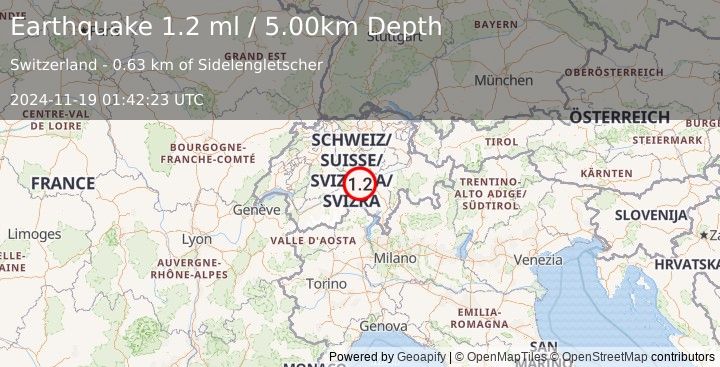 Earthquake SWITZERLAND (1.2 ml) (2024-11-19 01:42:23 UTC)