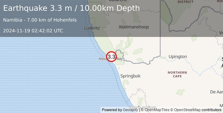 Earthquake NAMIBIA (3.3 m) (2024-11-19 02:42:02 UTC)