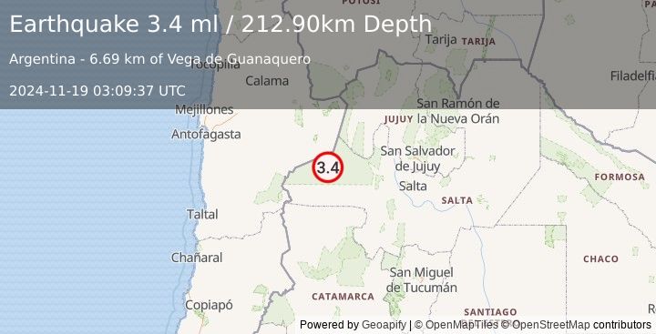 Earthquake SALTA, ARGENTINA (3.4 ml) (2024-11-19 03:09:37 UTC)