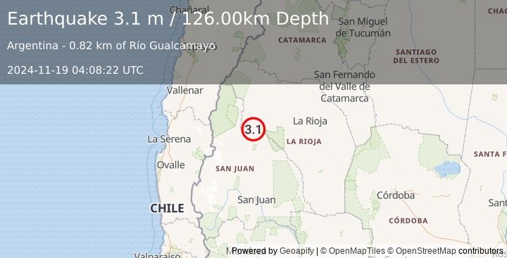 Earthquake SAN JUAN, ARGENTINA (3.1 m) (2024-11-19 04:08:22 UTC)