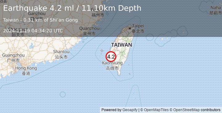 Earthquake TAIWAN (4.2 ml) (2024-11-19 04:34:20 UTC)