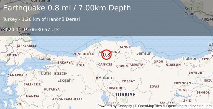 Earthquake CENTRAL TURKEY (0.8 ml) (2024-11-19 06:30:57 UTC)