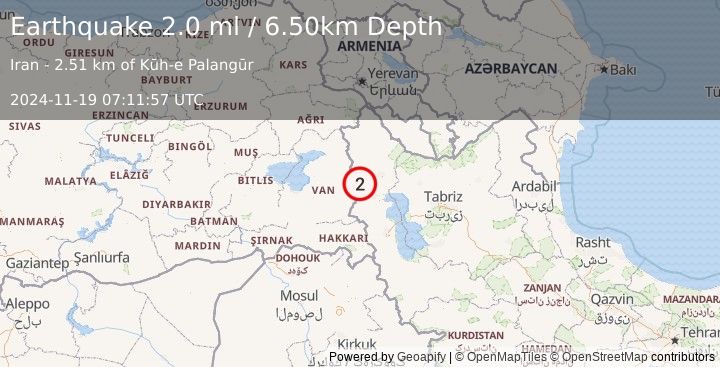 Earthquake TURKEY-IRAN BORDER REGION (2.0 ml) (2024-11-19 07:11:57 UTC)