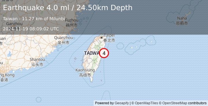 Earthquake TAIWAN (4.0 ml) (2024-11-19 08:09:02 UTC)