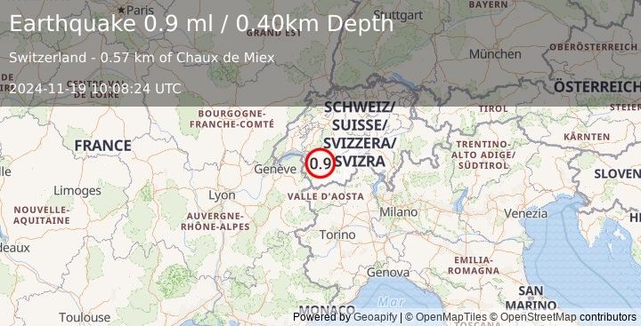 Earthquake SWITZERLAND (0.9 ml) (2024-11-19 10:08:24 UTC)