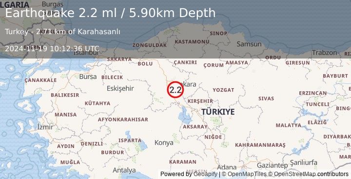 Earthquake CENTRAL TURKEY (2.2 ml) (2024-11-19 10:12:36 UTC)