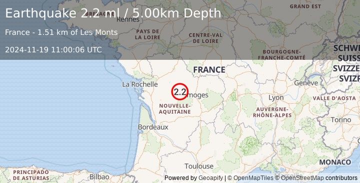 Earthquake FRANCE (2.2 ml) (2024-11-19 11:00:06 UTC)