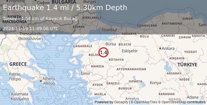 Earthquake WESTERN TURKEY (1.4 ml) (2024-11-19 11:49:06 UTC)