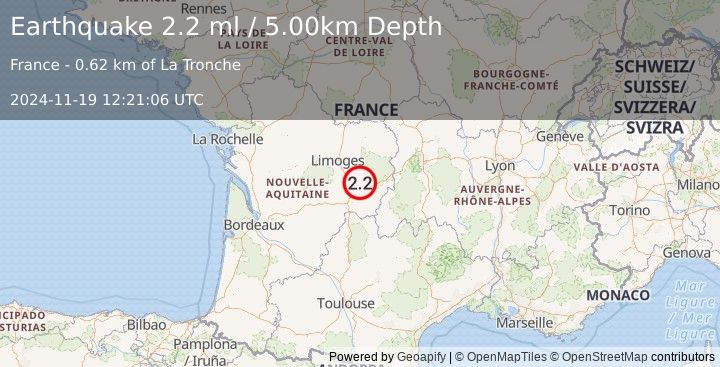 Earthquake FRANCE (2.2 ml) (2024-11-19 12:21:06 UTC)